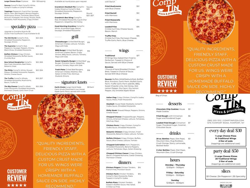 CompTin Pizza & Provisions Menu