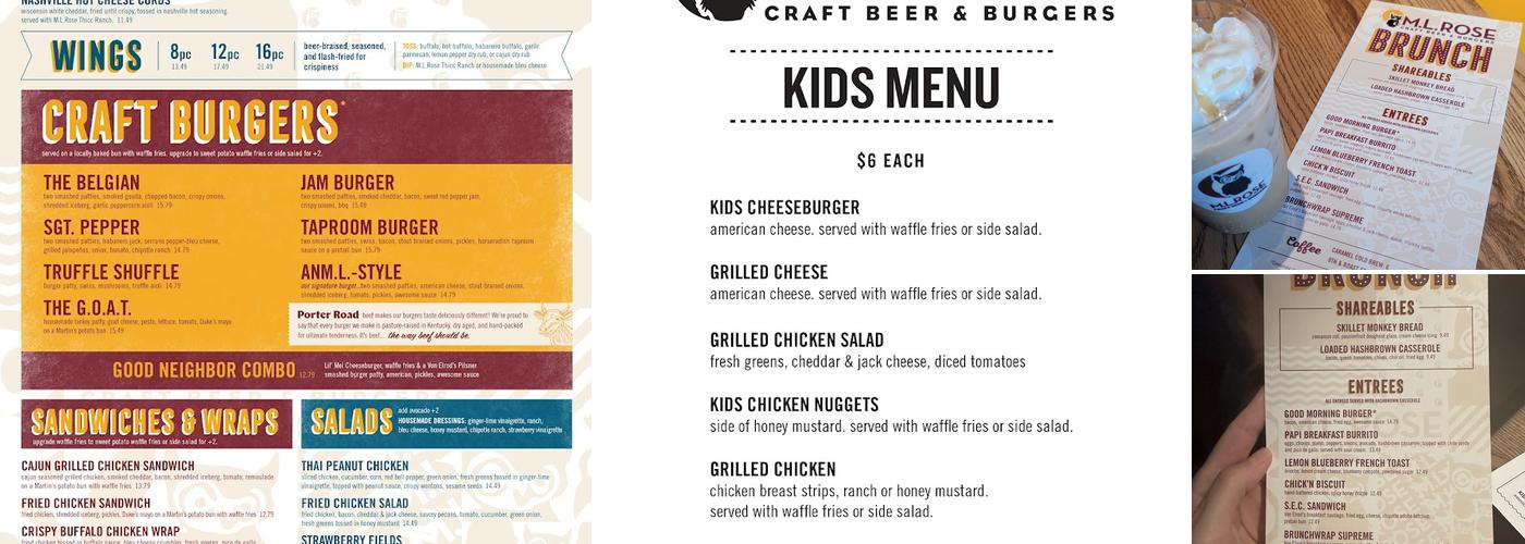 M.L.Rose Craft Beer & Burgers - Franklin Menu