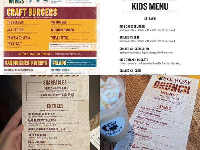 M.L.Rose Craft Beer & Burgers - Franklin Menu
