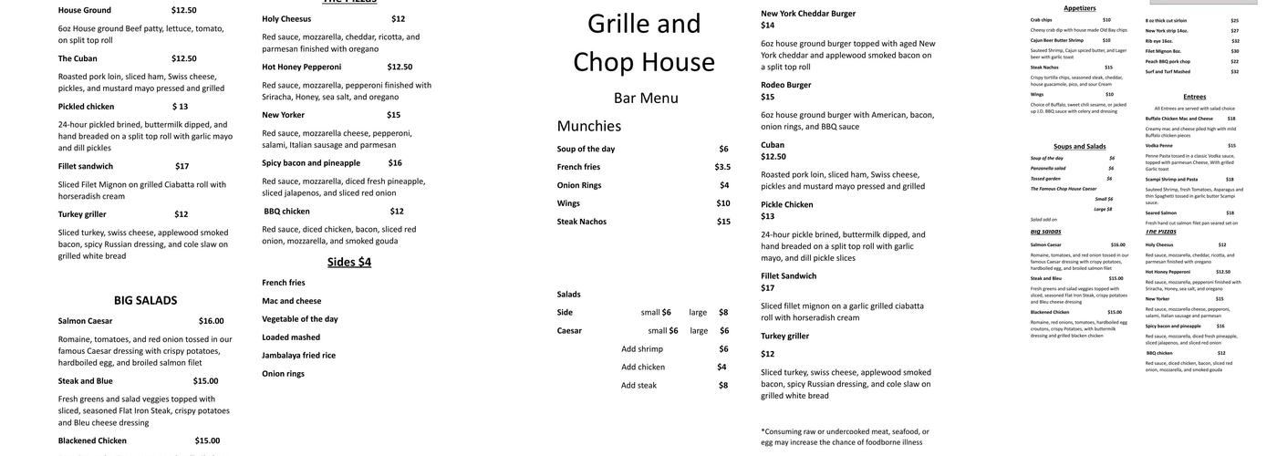 The Grille and Chop House at Indian Hills Menu