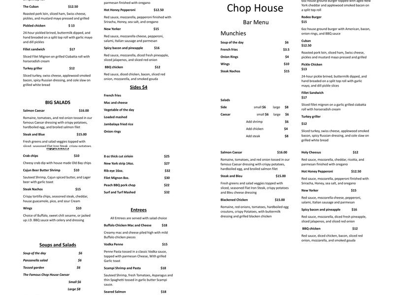 The Grille and Chop House at Indian Hills Menu