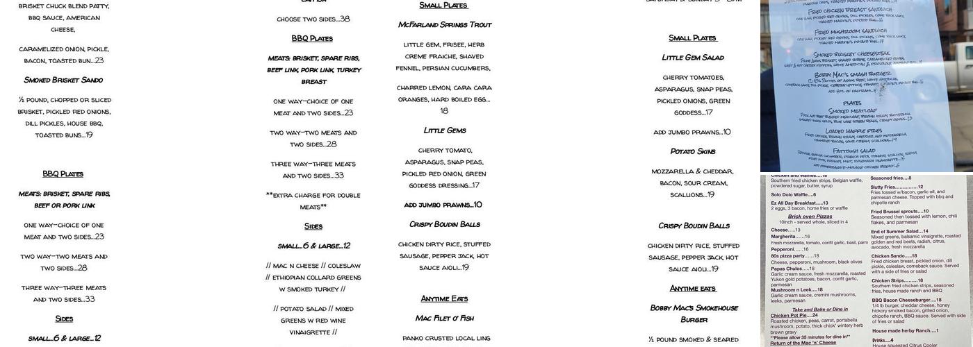 Bobby Mac's BBQ Menu