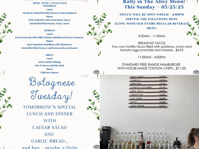 Edna’s Kitchenette Menu