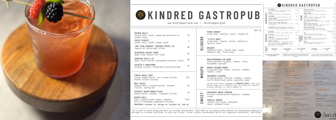 Kindred Gastropub Menu