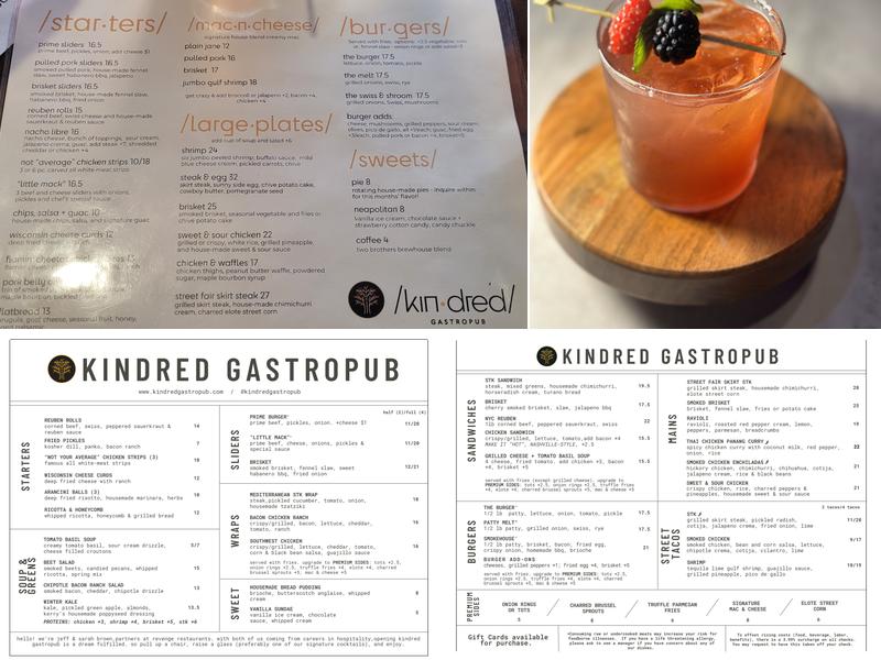 Kindred Gastropub Menu