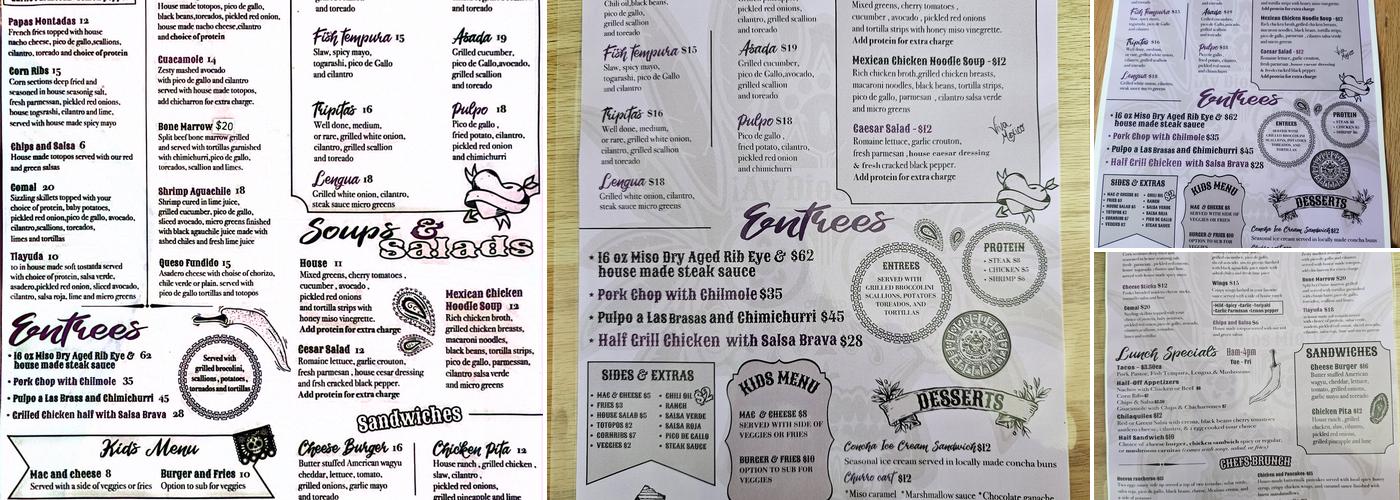 Ay Dios Mío Menu