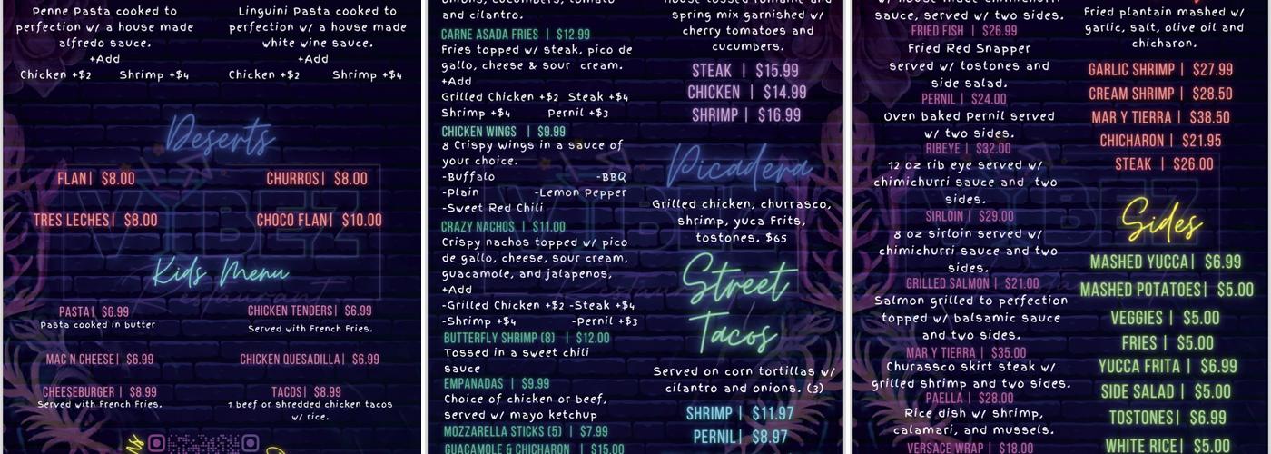 VYBEZ Restaurant Menu