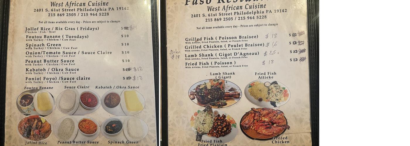 Le Faso Menu