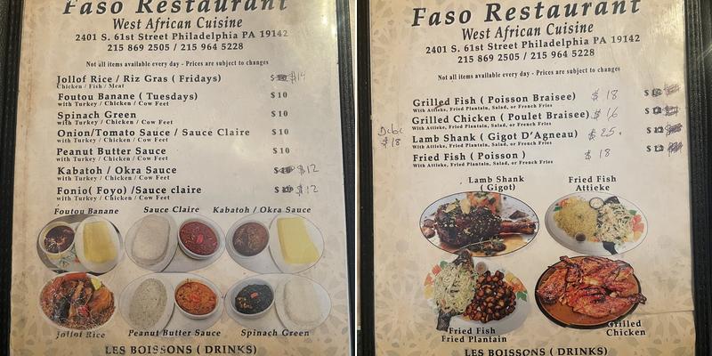 Le Faso Menu