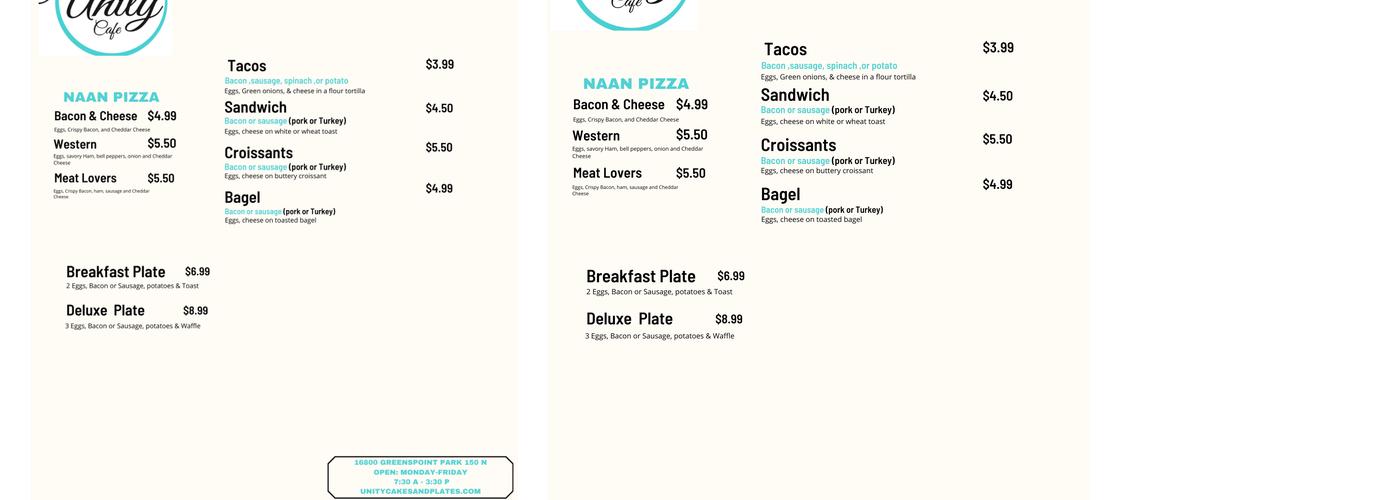 Unity Cafe Menu