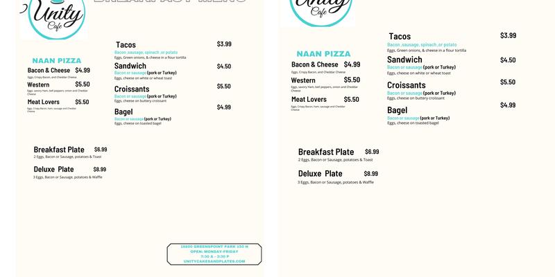Unity Cafe Menu
