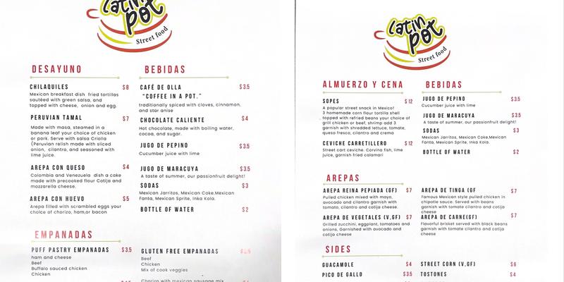 Latin Pot Menu