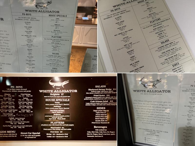 The White Alligator Menu