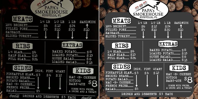 Papa’s Smokehouse Menu