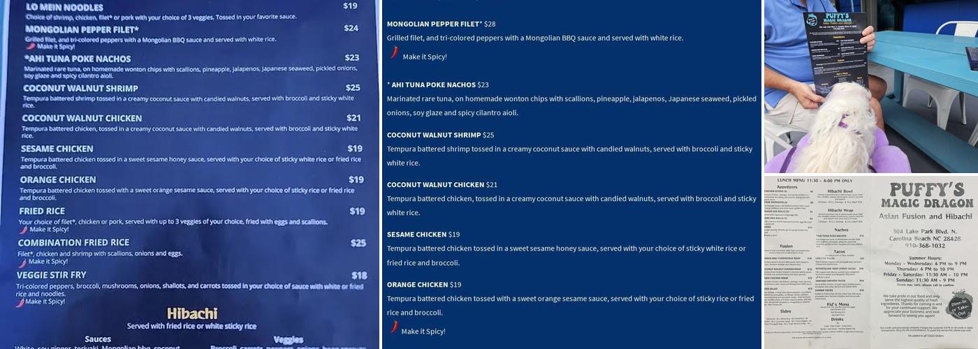 Puffys Magic Dragon Menu
