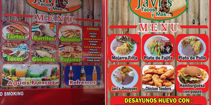 Javi's Tacos y Mas Menu