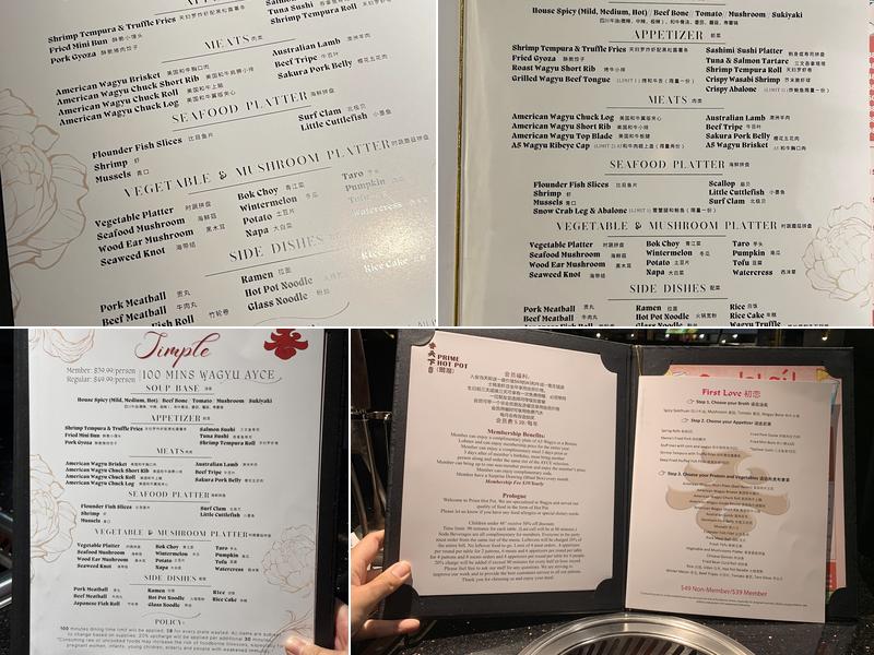 Prime Hot Pot Menu