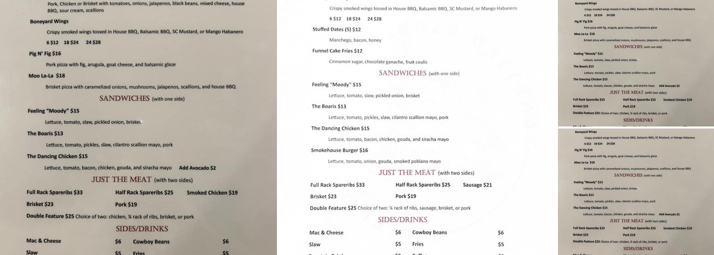 Boneyard Barbecue Menu