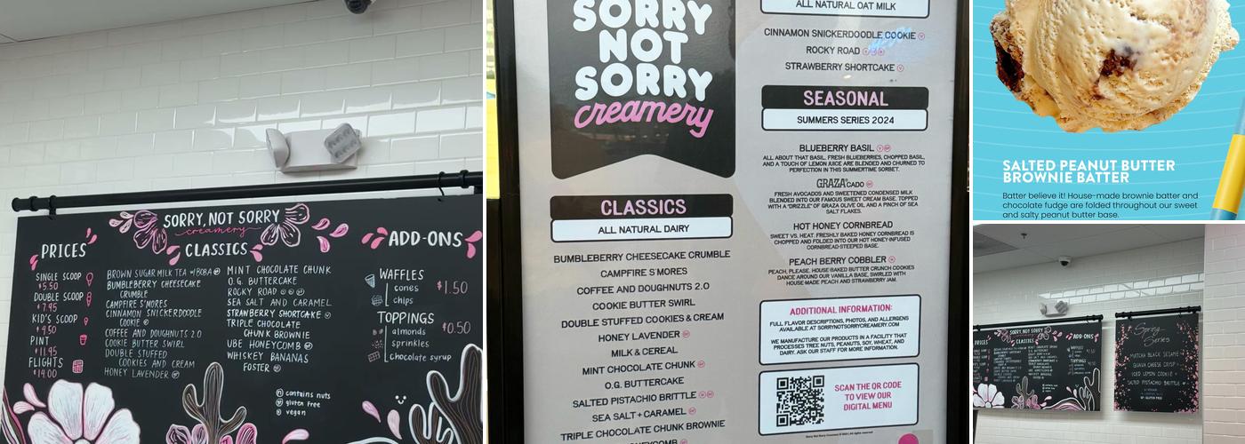 Sorry Not Sorry Creamery - Centennial Menu