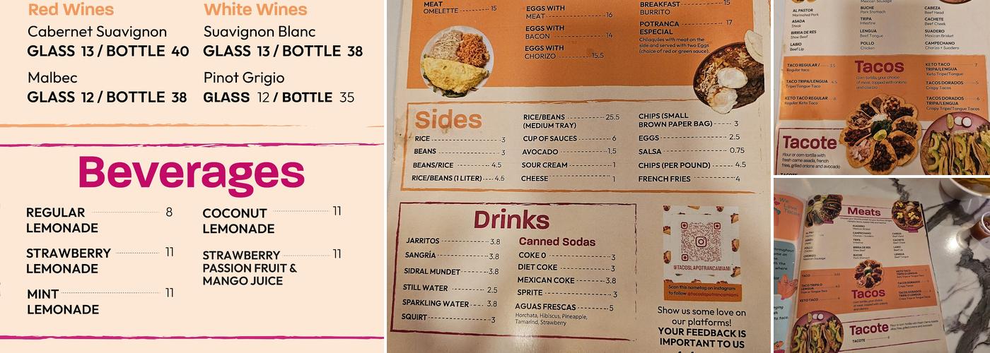 Tacos La Potranca & Cantina Miami Menu