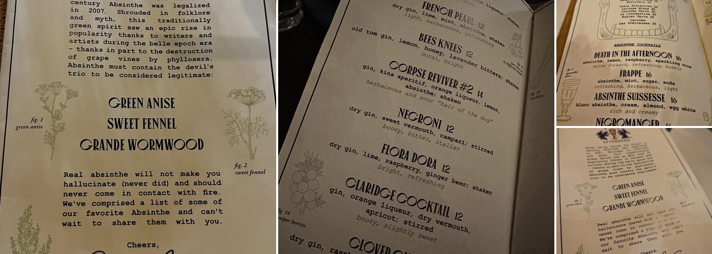 Death In The Afternoon Menu