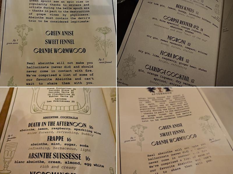 Death In The Afternoon Menu