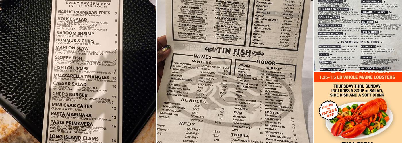 Tin Fish Boca Menu