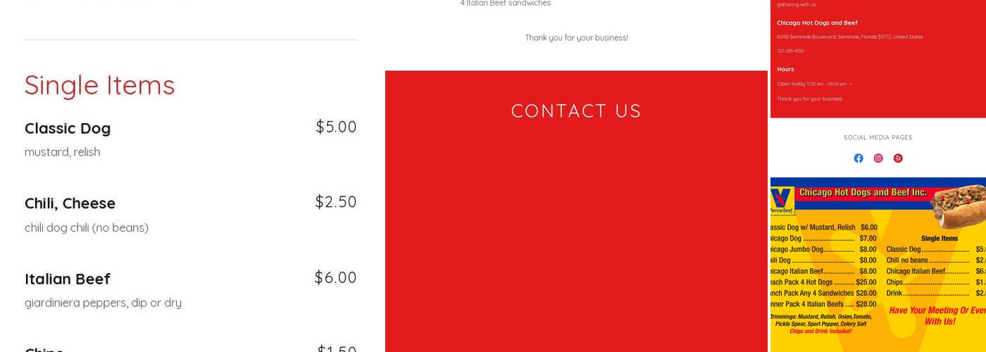 Chicago Hot Dogs and Beef Menu