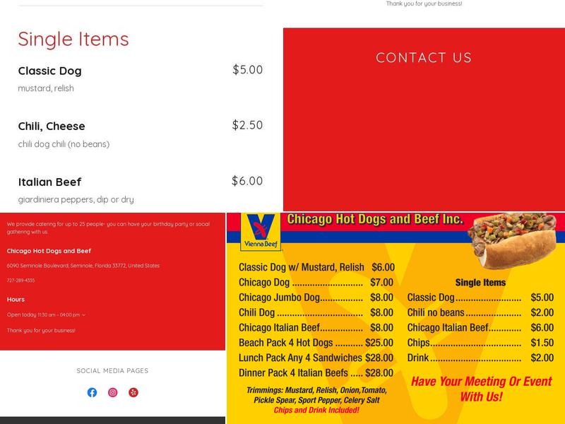 Chicago Hot Dogs and Beef Menu