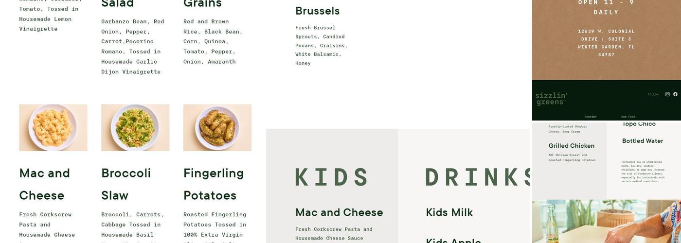 Sizzlin' Greens Menu