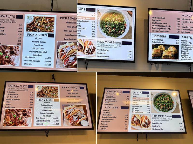 SAHARA Cafe Mediterranean Grill Menu