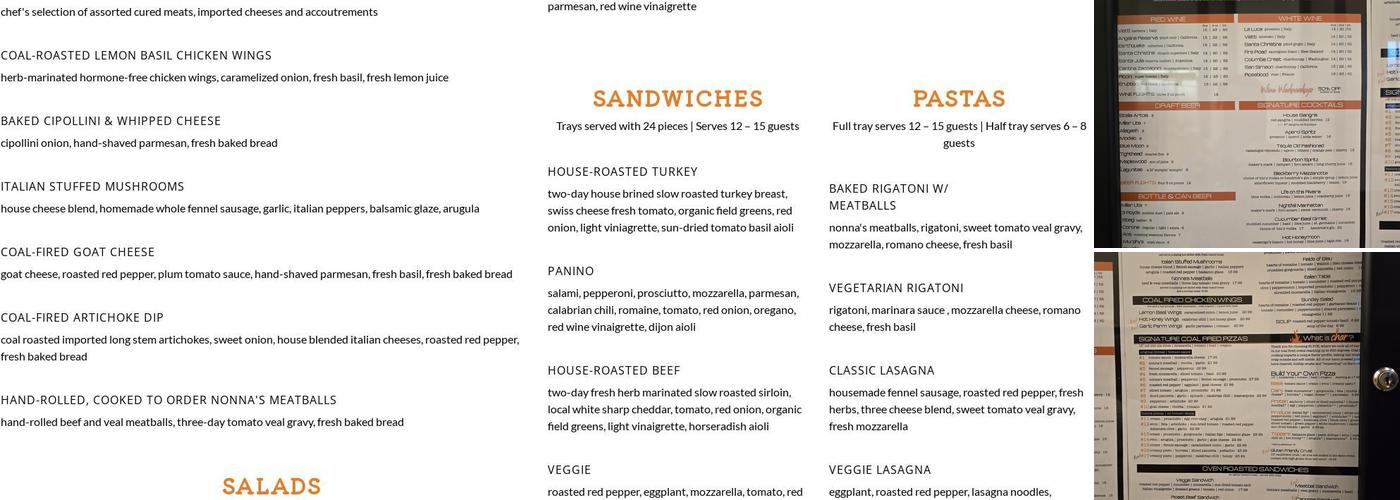 SLYCE Coal Fired Pizza Company Menu