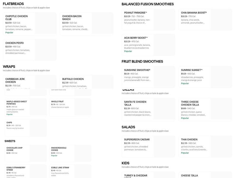 Tropical Smoothie Cafe Menu