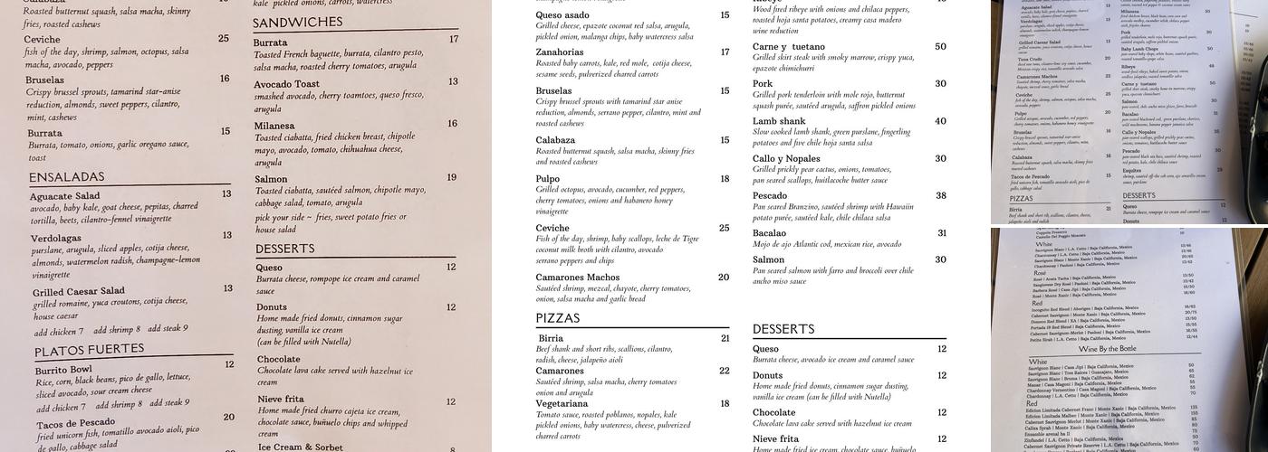 Hoja Santa Menu