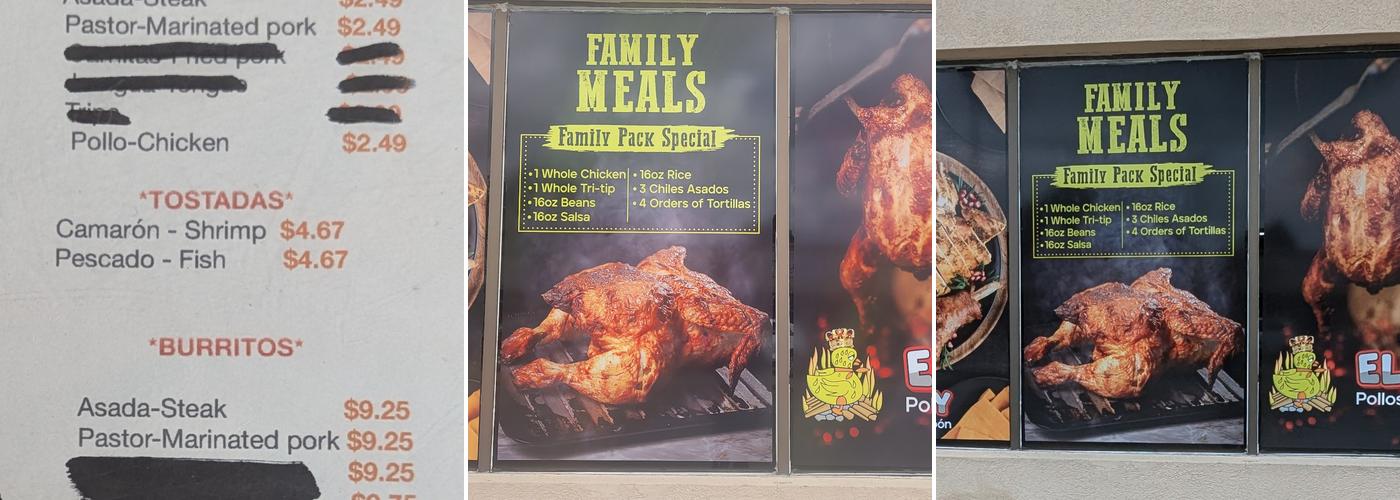 El Rey pollos al carbon Menu