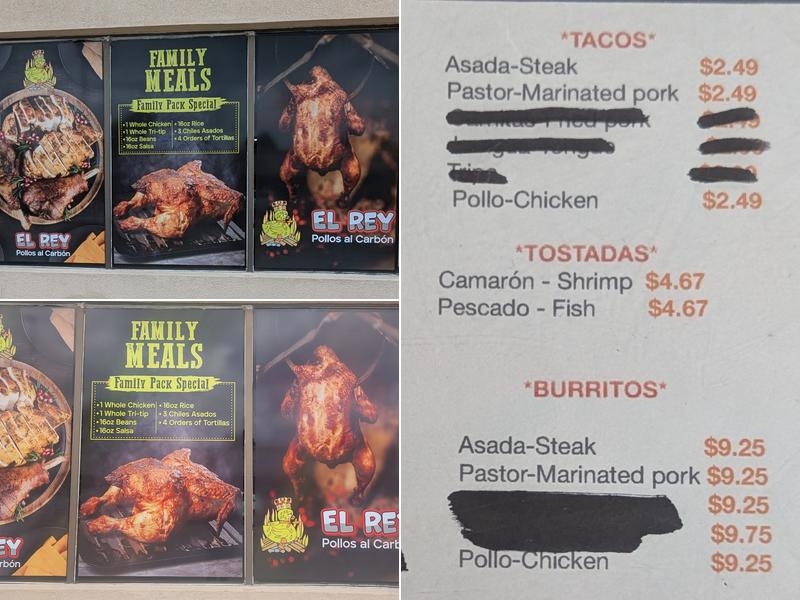 El Rey pollos al carbon Menu