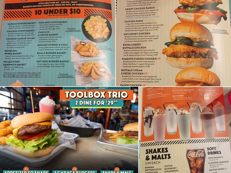 Sickies Garage Burgers & Brews Menu
