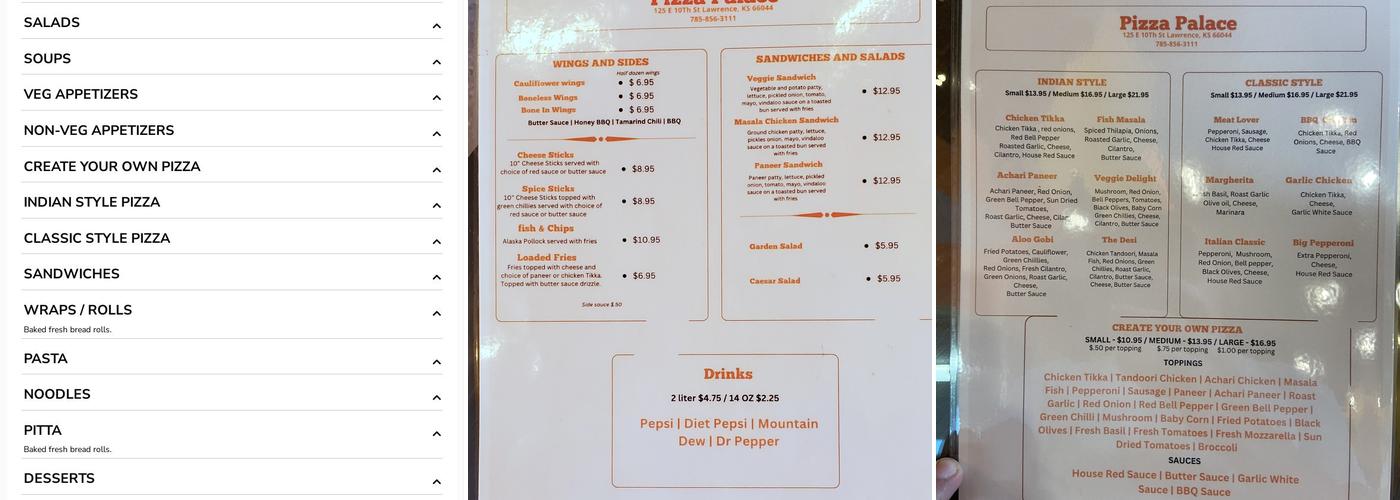 Pizza Palace Menu