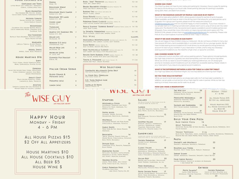 The Wise Guy Menu