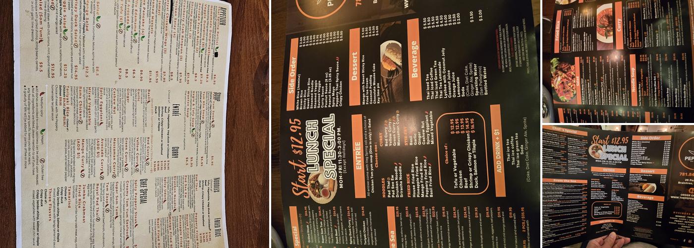 The Peppery Thai Restaurant Menu