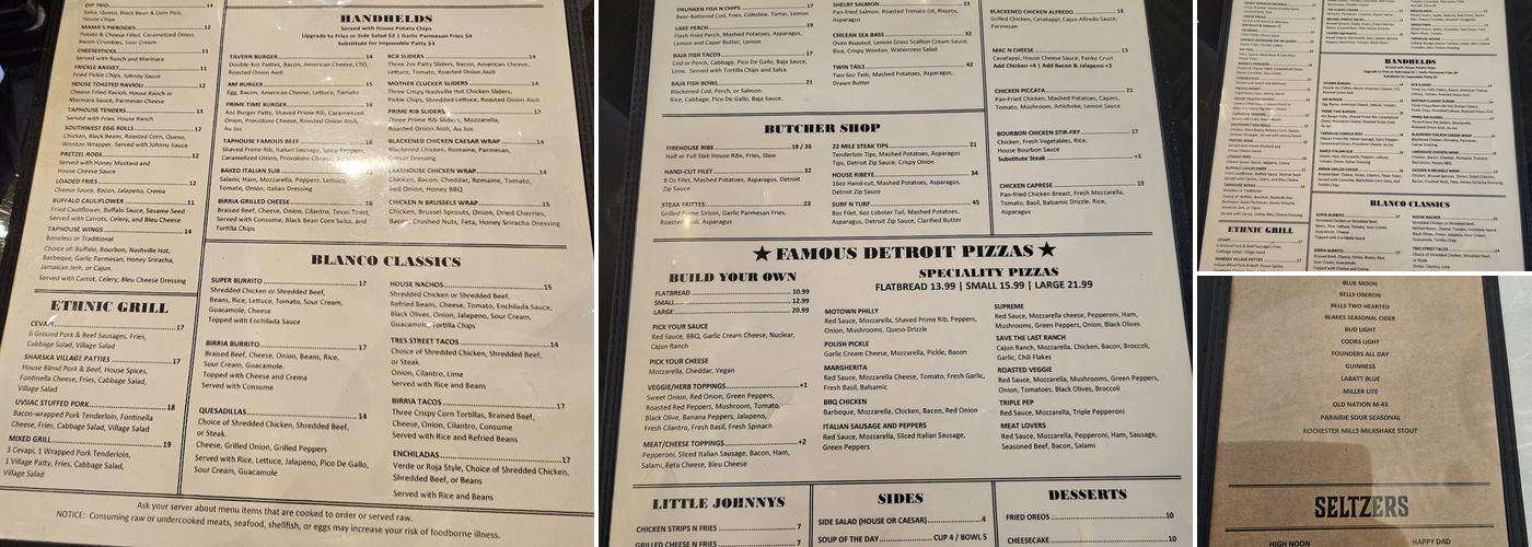 Johnny Black's Taphouse Menu