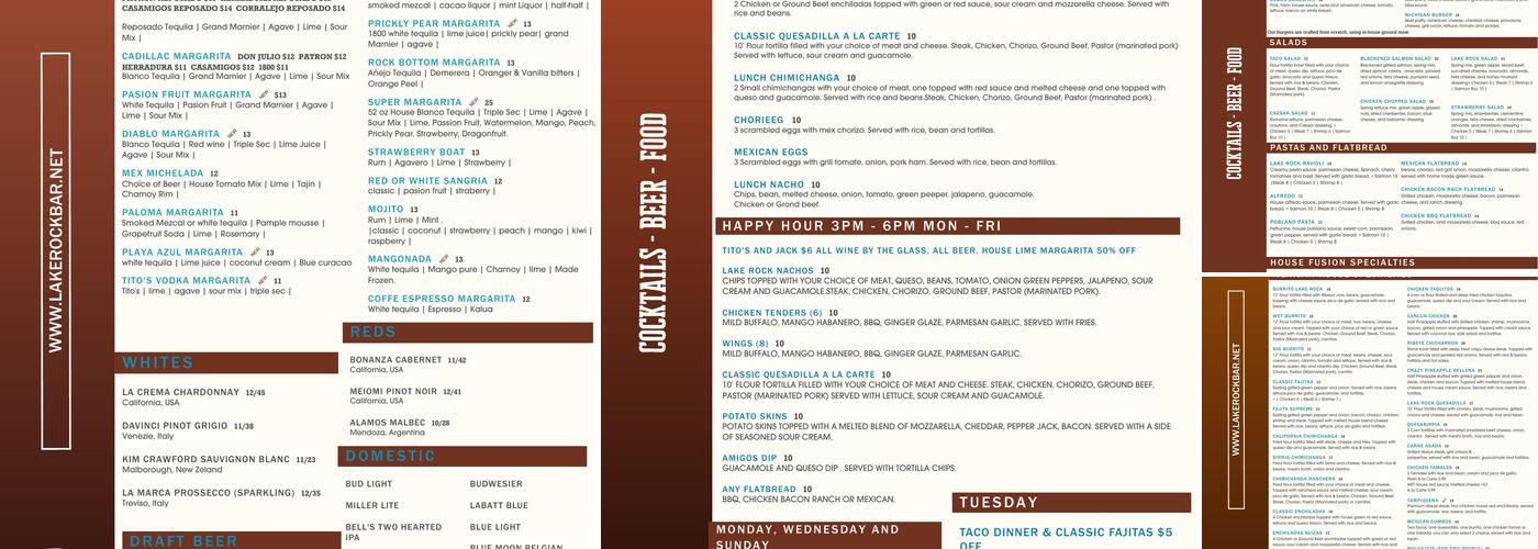 Lake Rock Mexican Fusion & Cantina Menu