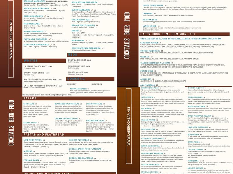 Lake Rock Mexican Fusion & Cantina Menu