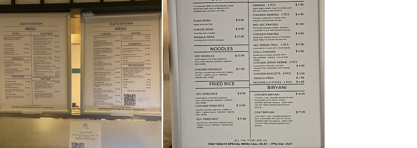 Suji’s Kitchen Menu