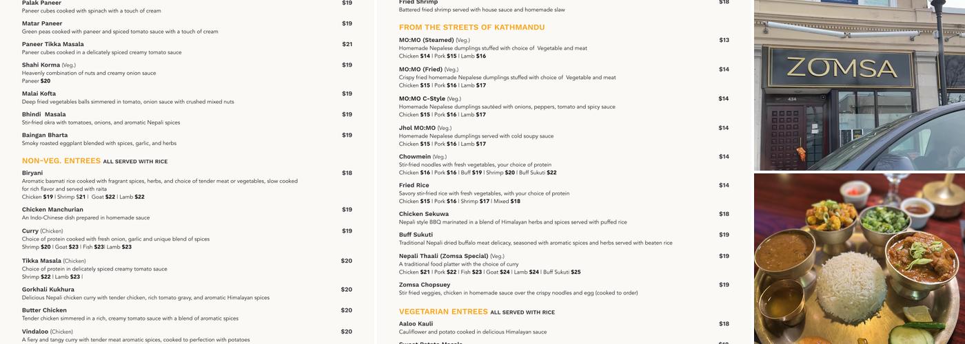 ZOMSA Restaurant and Bar Menu