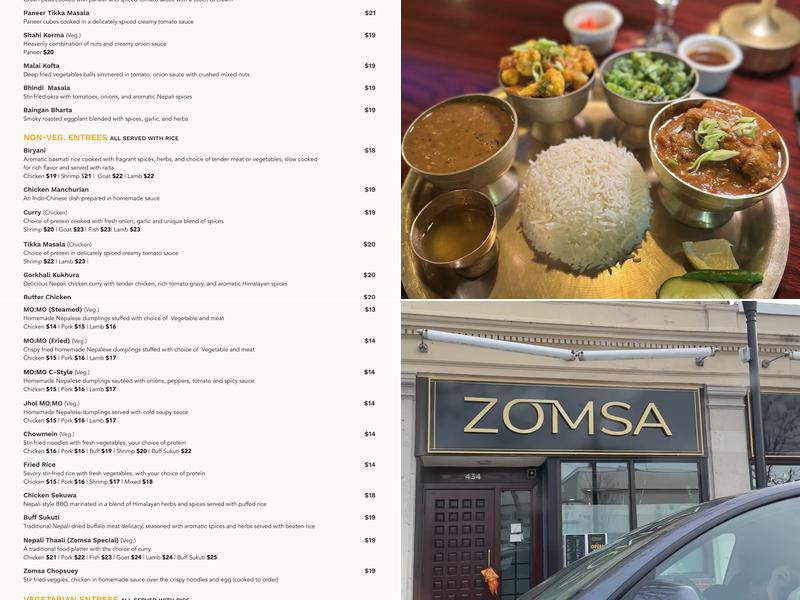 ZOMSA Restaurant and Bar Menu