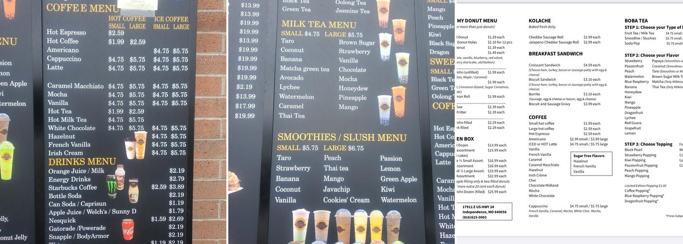 Yummy donut palace.boba tea.smoothies.coffee Menu