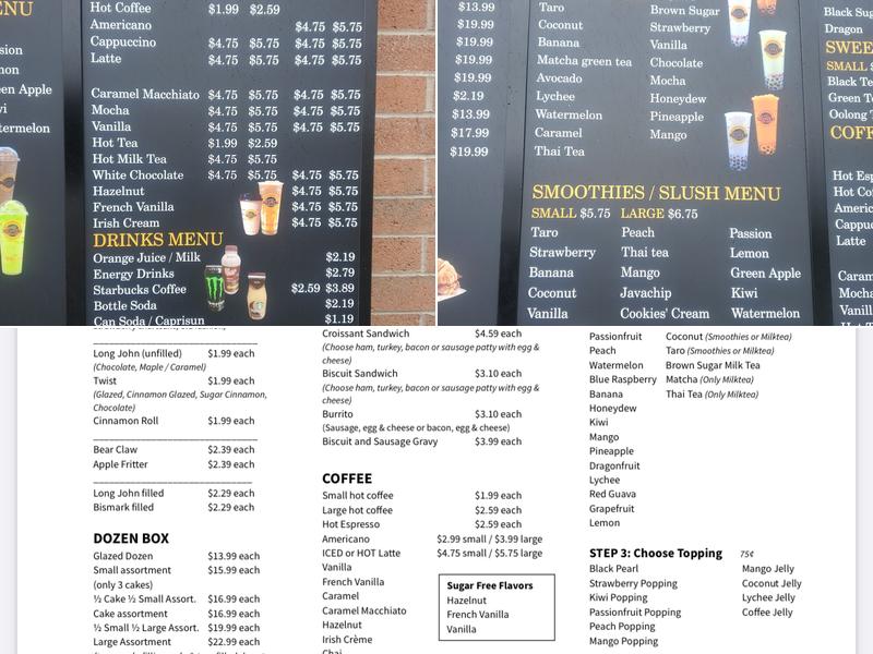 Yummy donut palace.boba tea.smoothies.coffee Menu