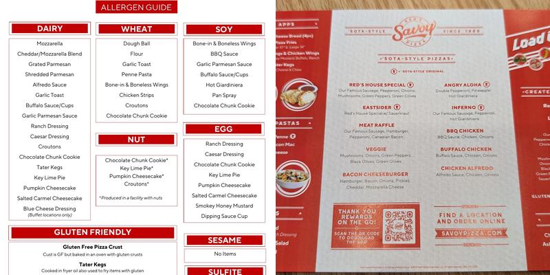 Red's Savoy Pizza Menu