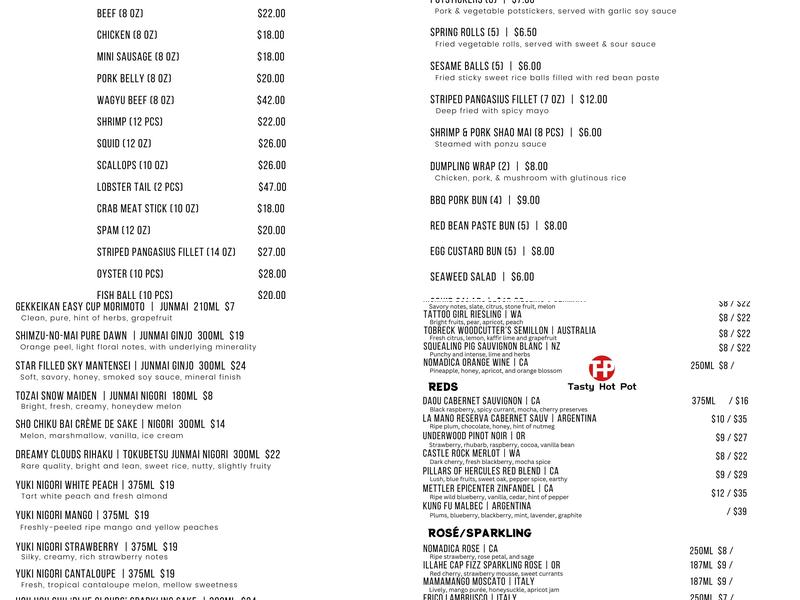 Tasty Hot Pot Menu